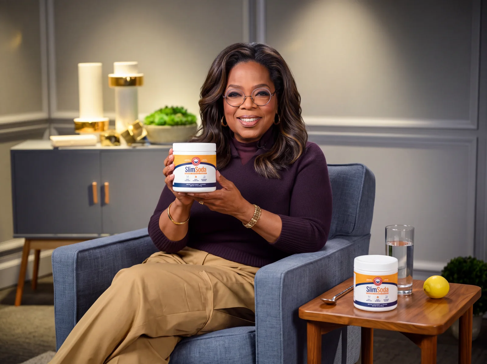 Oprah Winfrey holding SlimSoda